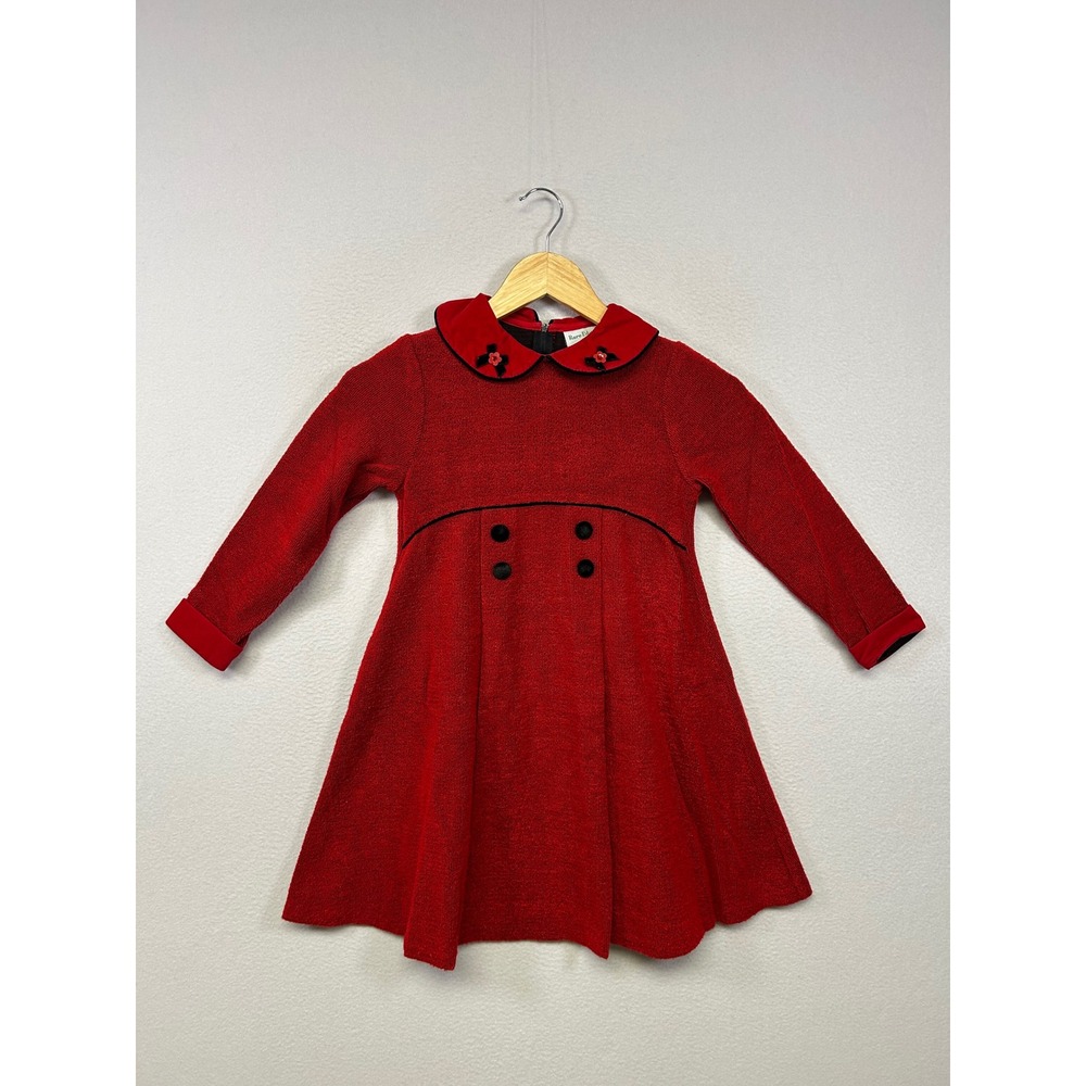 Rare‎ Editions Holiday Classic Girls 6X Red Velvet Collar Knit A-Line Dress